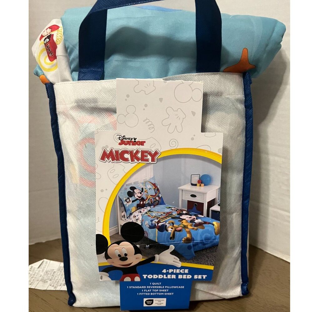 Disney Mickey Mouse 4pc Toddler Bedding Set, "Mickey Fun House", Toddler New